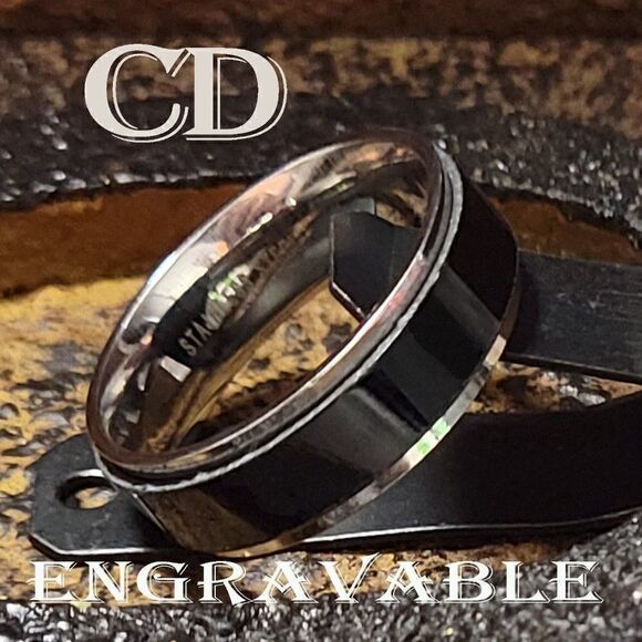 Personalized Engraved Mens Black Spinner wedding Ring - Mens Fidget Spinner - Picture 1 of 10